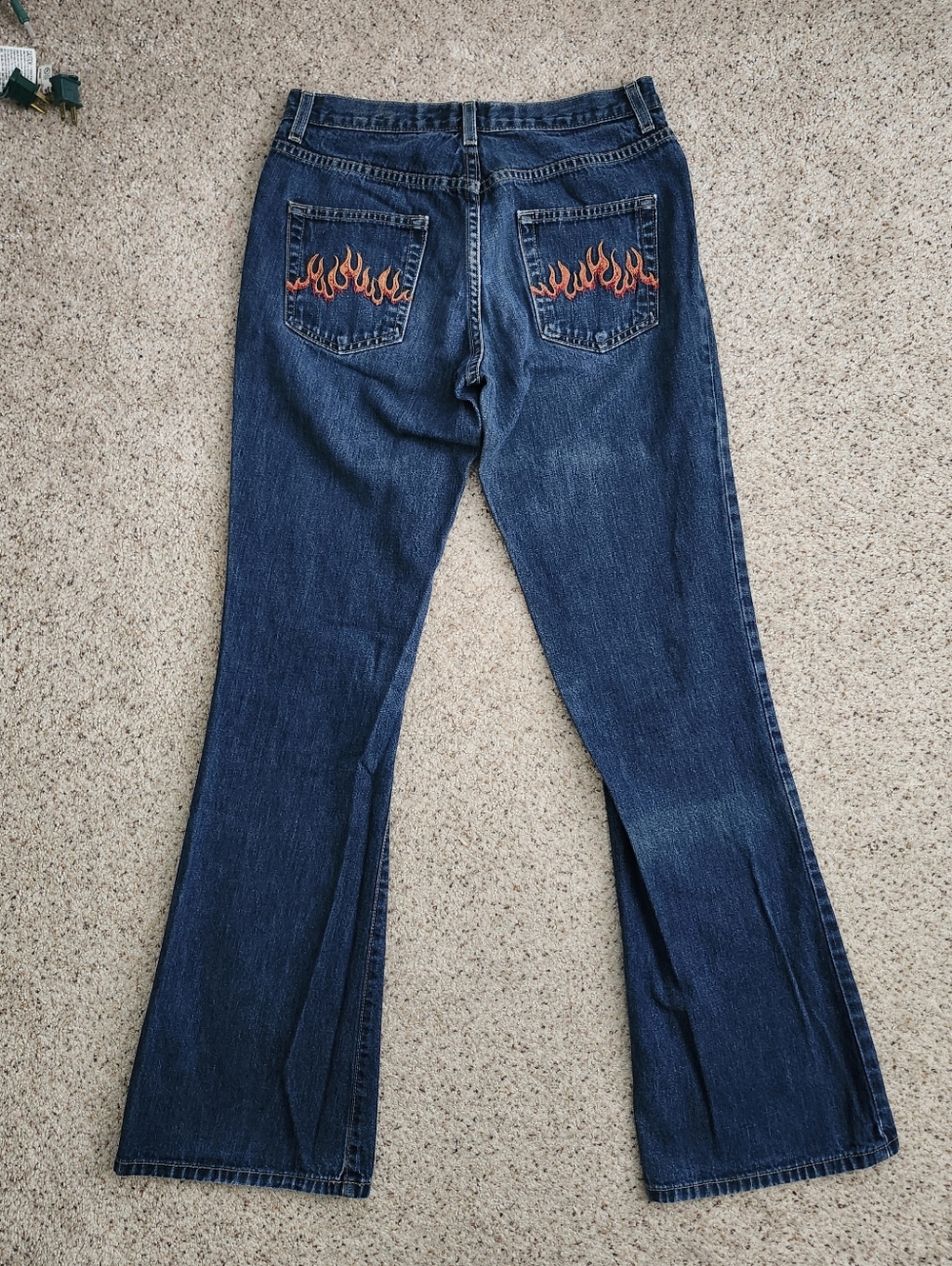 Anchor Blue Y2k  Blue Denim Jeans with Flame Pocket Embroidery